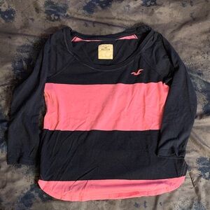 Hollister Kids Long Sleeve Navy and Pink Tee